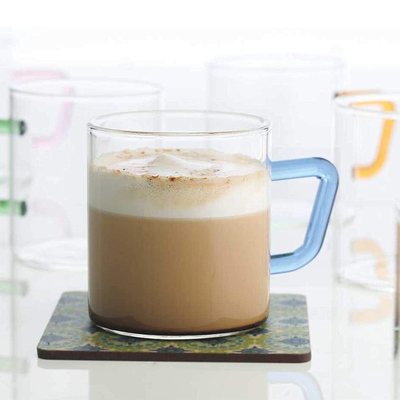 Borosil Vision Classic 190 ML Mug with Blue Handle | Transparent | Set of 6 Pcs