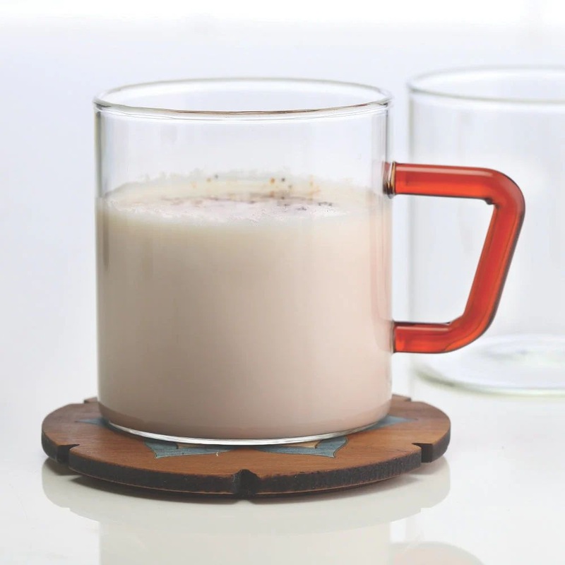 Borosil Vision Classic 190 ML Mug with Brown Handle | Transparent | Set of 6 Pcs