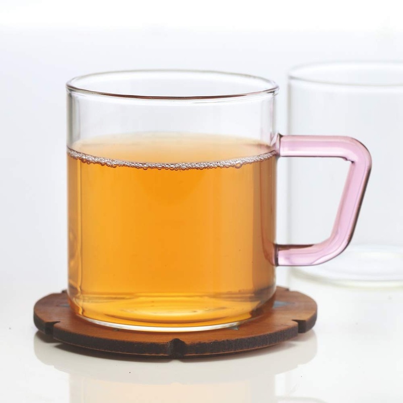 Borosil Vision Classic 190 ML Mug with Pink Handle | Transparent | Set of 6 Pcs
