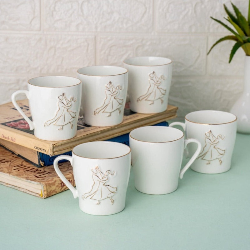 Clay Craft Ceramic Swirl Printed 220 ML Coffee & Tea Mugs | Set of 6 Pcs