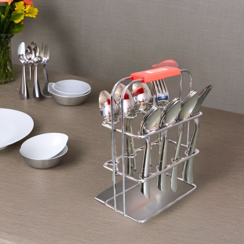 Decent Dazzle Stainless Steel Cutlery Set with Stand | Set of 24 Pcs