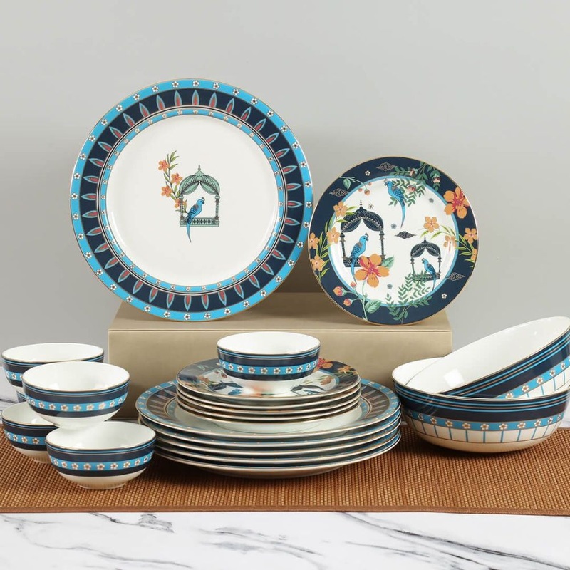India Circus Ceramic Verdant Chef d'oeuvre Dinner Set | Premium 22K Liquid Gold | Set of 20 Pcs