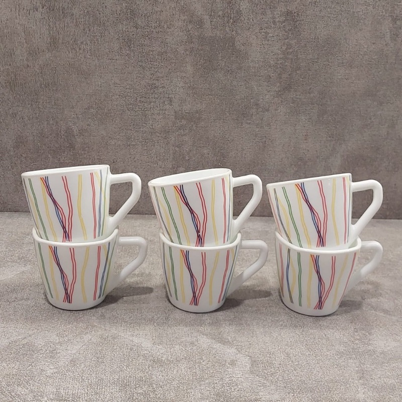 Larah By Borosil Rainbow Square 160 ML Cup Set | Set of 6 Pcs