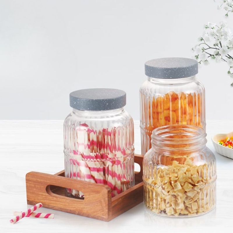 Treo Granito Jars with Steel Lid in Granite Finish | Transparent | 1 Pc