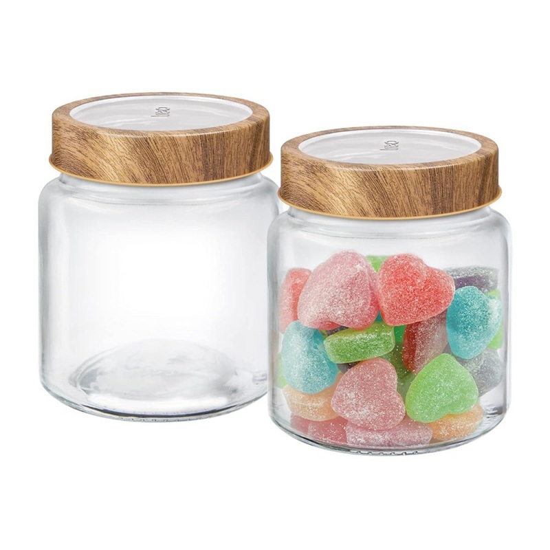 Treo Woody Radius 580 ML Storage Glass Jar Set | Transparent | Set of 2 Pcs