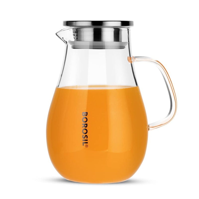 Borosil Vision 1750 ML Juice & Water Jug with Steel Lid | Transparent