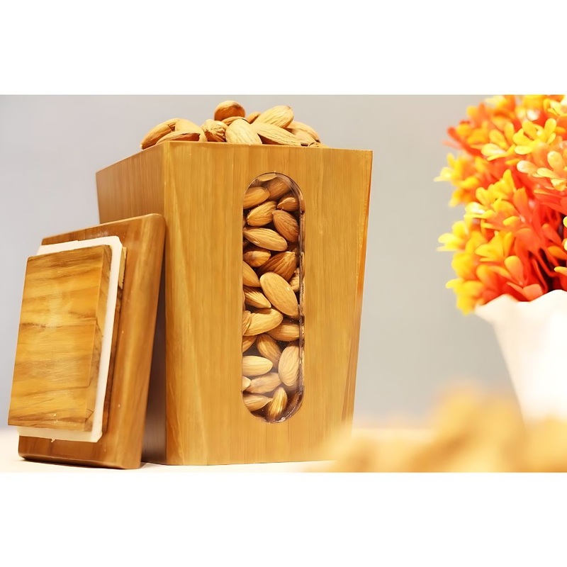 KVG Teak Wood Dry Fruit Big Container | Brown | 1 Pc