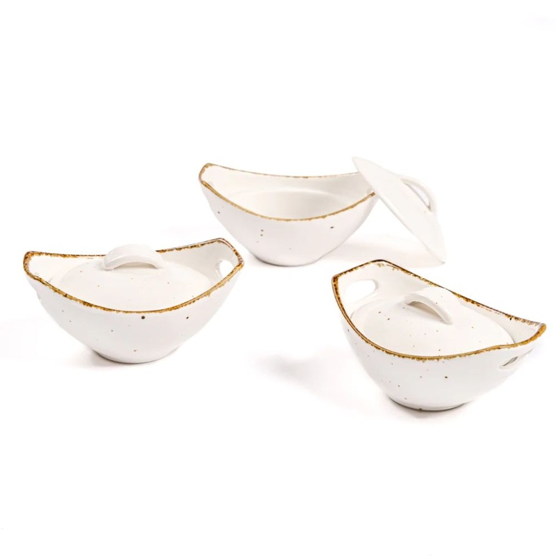 Rena Amalfi Porcelain Concave Serving Bowl Set with Lids | Set of 3 Pcs
