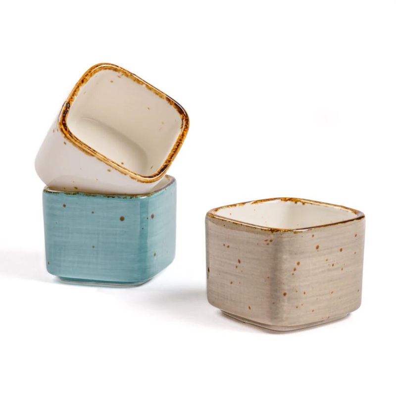 Rena Amalfi Porcelain Cube Shape Dip Bowl Set | Set of 3 Pcs