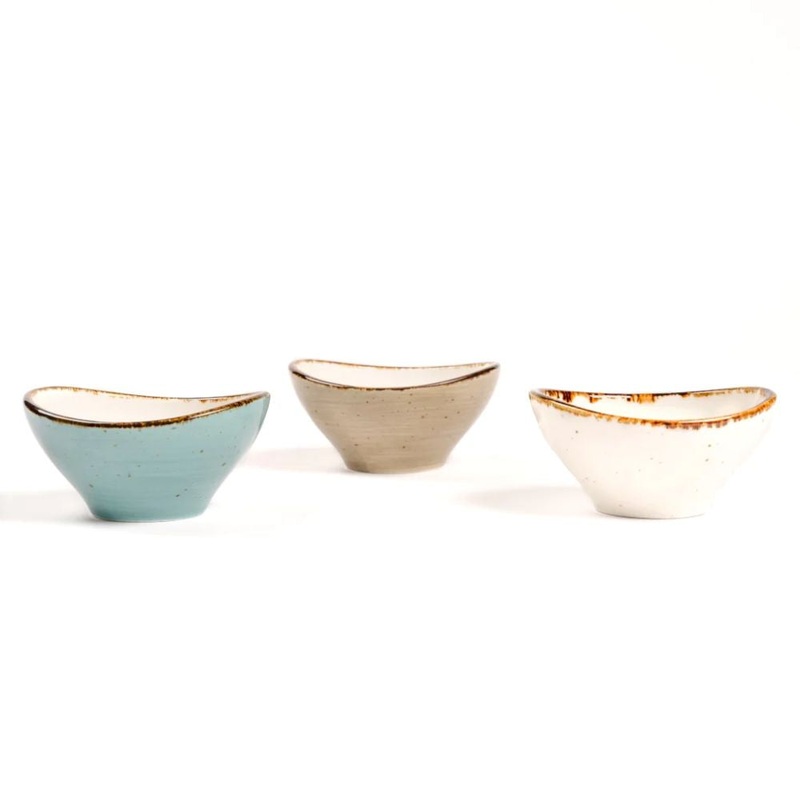 Rena Amalfi Porcelain Curve Shape Seving Bowls | Bowl Set for Snacks | Set of 3 Pcs