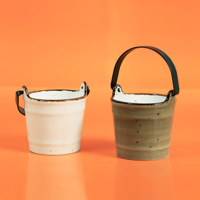 Rena Amalfi Porcelain Serving Bucket | Cutlery Holder | Set of 2 Pcs
