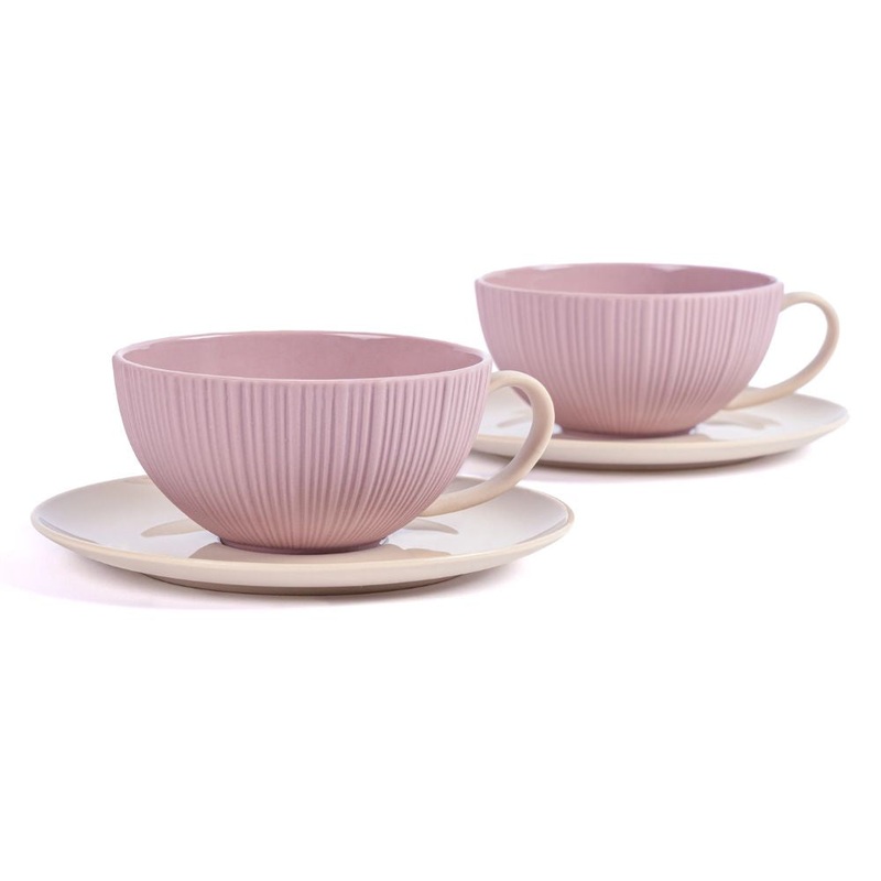 Rena Porcelain Belle Cup Saucer Set | Pink & Cream | Set of 4 Pcs