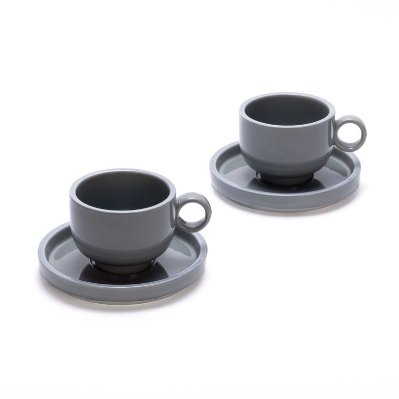Rena Porcelain Cozy Cup Saucer Set | Grey | Set of 4 Pcs