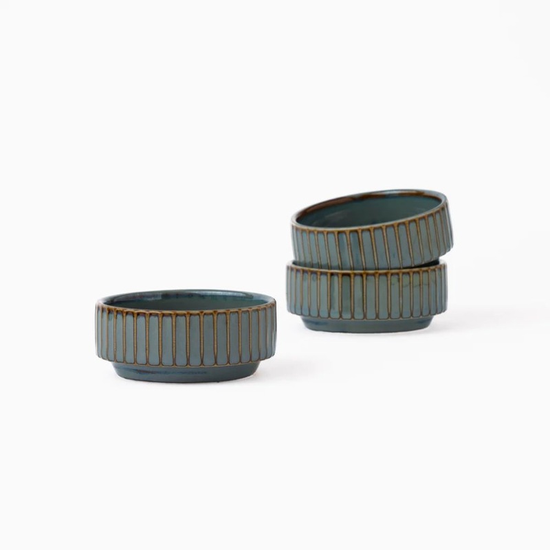 Rena Porcelain Teal Cirque Shape Dip Bowl Set | Teal Blue | Set of 3 Pcs