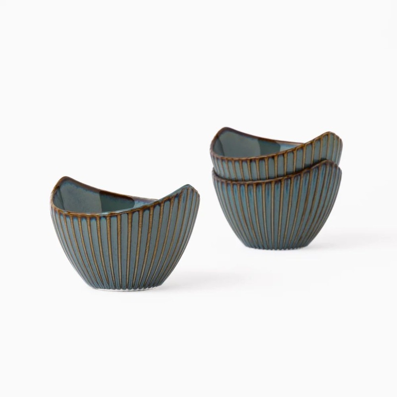 Rena Porcelain Teal Leaf Shape Bowl Set | Teal Blue | Set of 3 Pcs