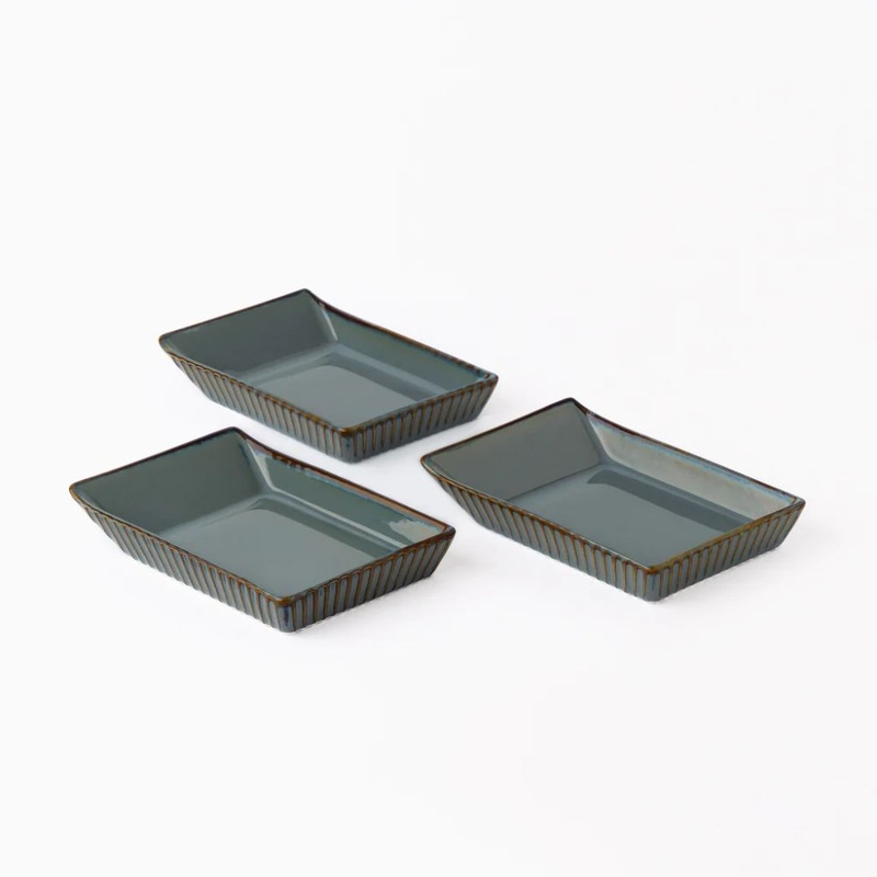 Rena Porcelain Teal Rectangle Shape Dining Table Platter | Serving Platter | Teal Blue | Set of 3 Pcs