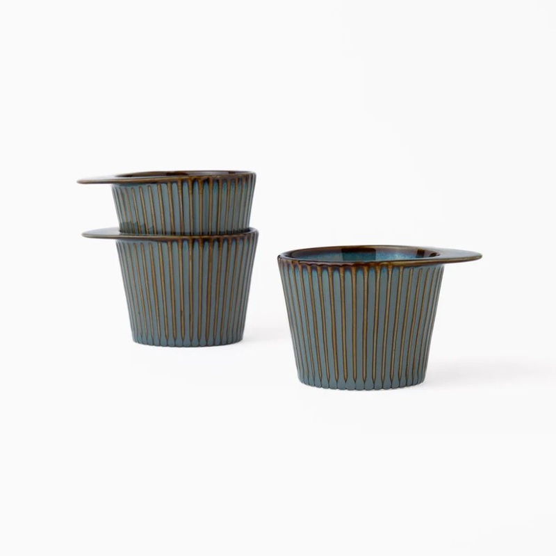 Rena Porcelain Teal Tall Cup Shape Dip Bowl Set | Teal Blue | Set of 3 Pcs