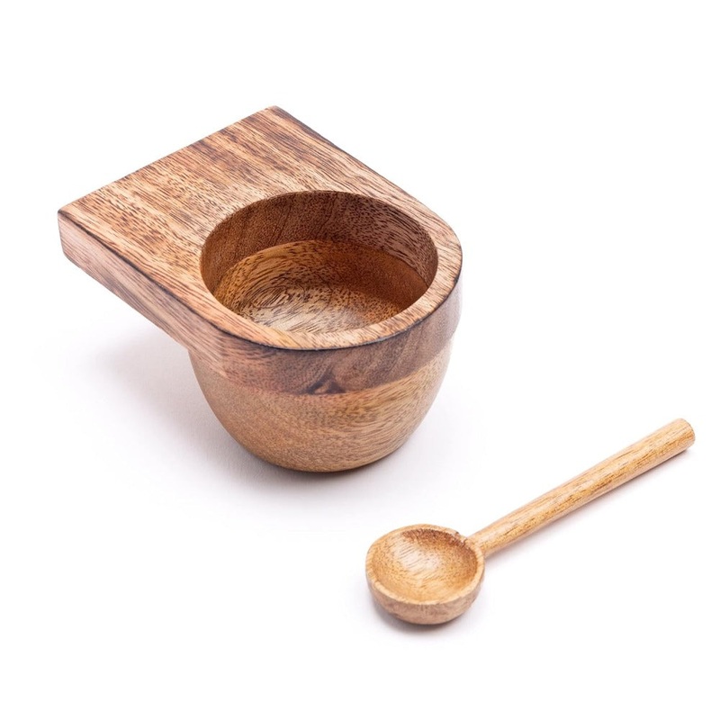 Rena Wooden Khaki Resting Bowl Set - 1 Bowl + 1 Spoon | Multipurpose Bowl | Set of 2 Pcs