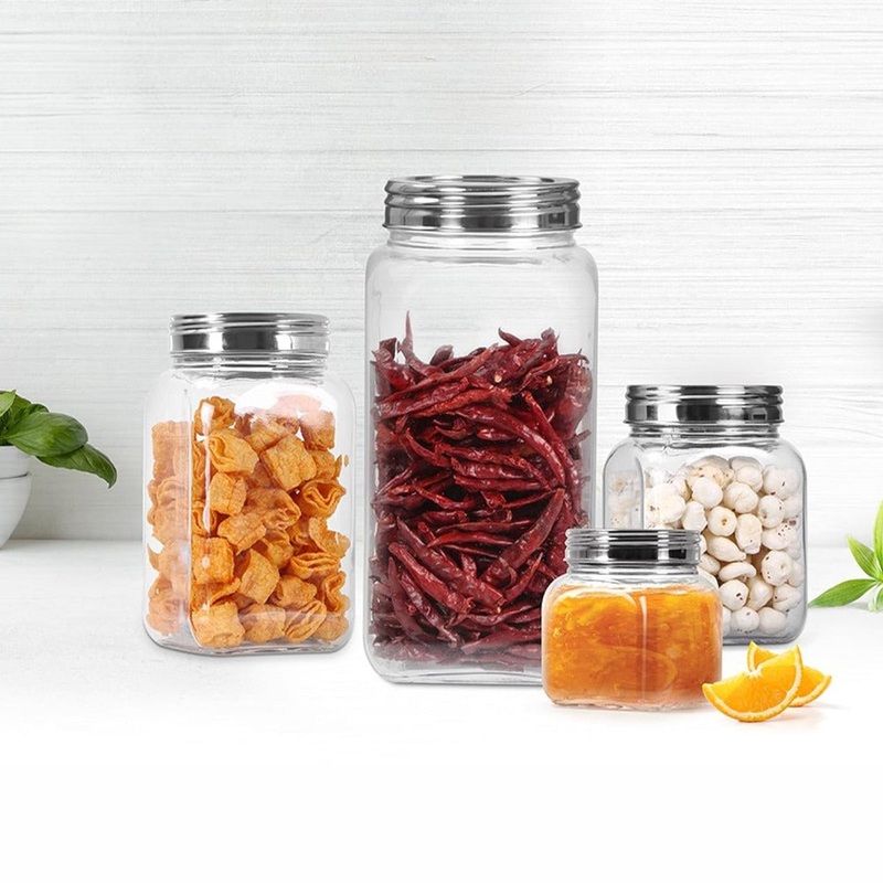 Treo Square Glass Storage Jar with Steel Lid | Transparent | 1 Pc