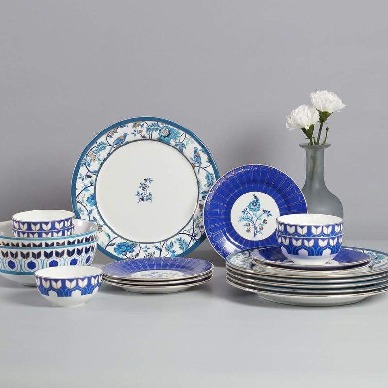 India Circus Botanical Elegance Dinner Set | Premium 22K Liquid Gold | Set of 20 Pcs