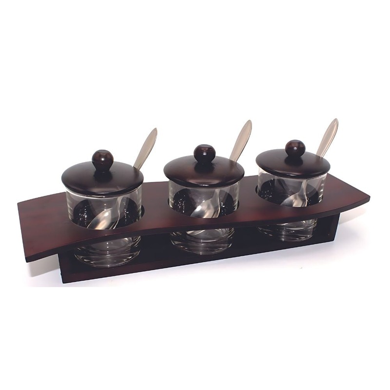KVG BL Curve Wooden Pickle Set with Glass Jars | Set of 3 Pcs