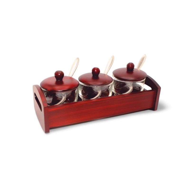 KVG BL Wooden Pickle Set with Glass Jars | Set of 3 Pcs