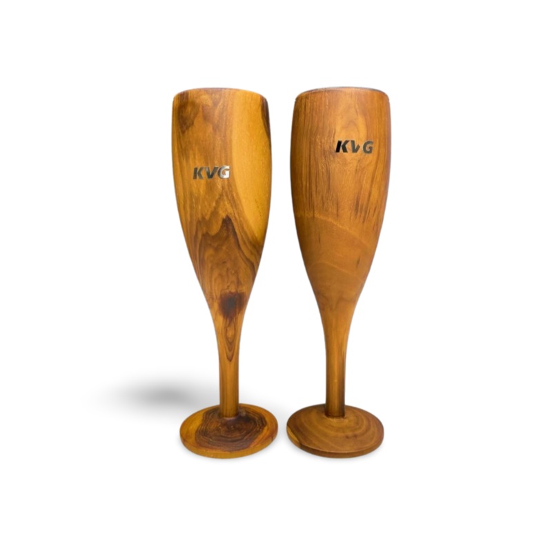 KVG Teak Wood Jointless Champagne Glass Set Of 2 Pc