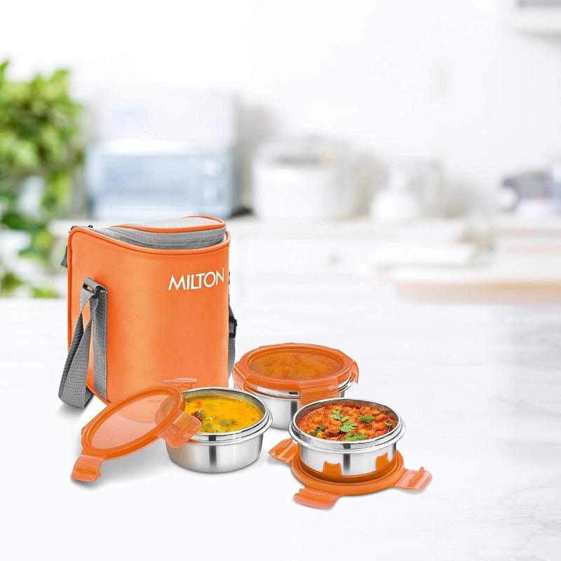 Milton Cube 3 Stainless Steel Tiffin with Jacket | 3 Stainless Steel Containers
