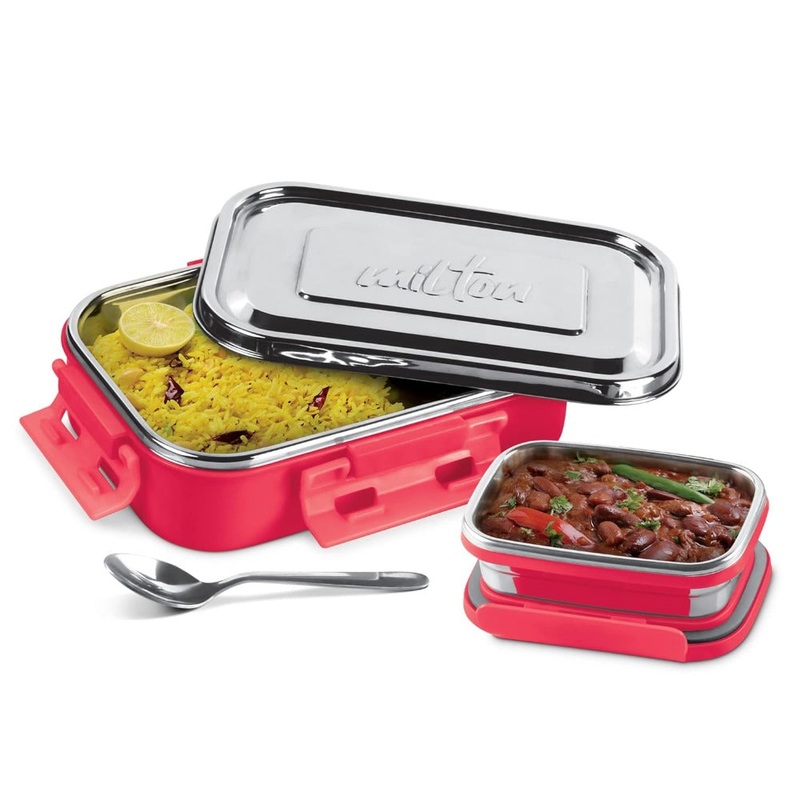 Milton Steel Flat Insulated Inner Stainless Steel Tiffin Box With Inner Container | Set of 2 Pcs