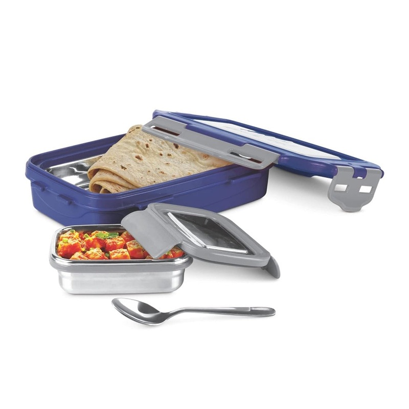 Milton Steely Super Deluxe Insulated Inner Stainless Steel Big Tiffin Box | Set of 2 Pcs