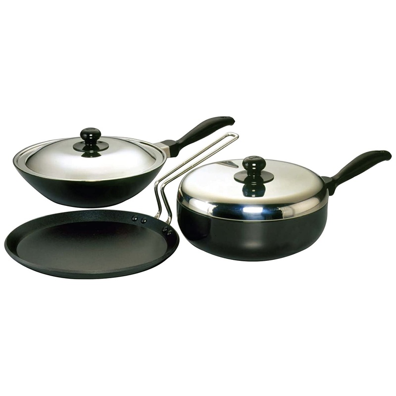 Hawkins Futura Nonstick Cookware Set 3, QS4 (Contains 3 Products and 2 SS Lids)