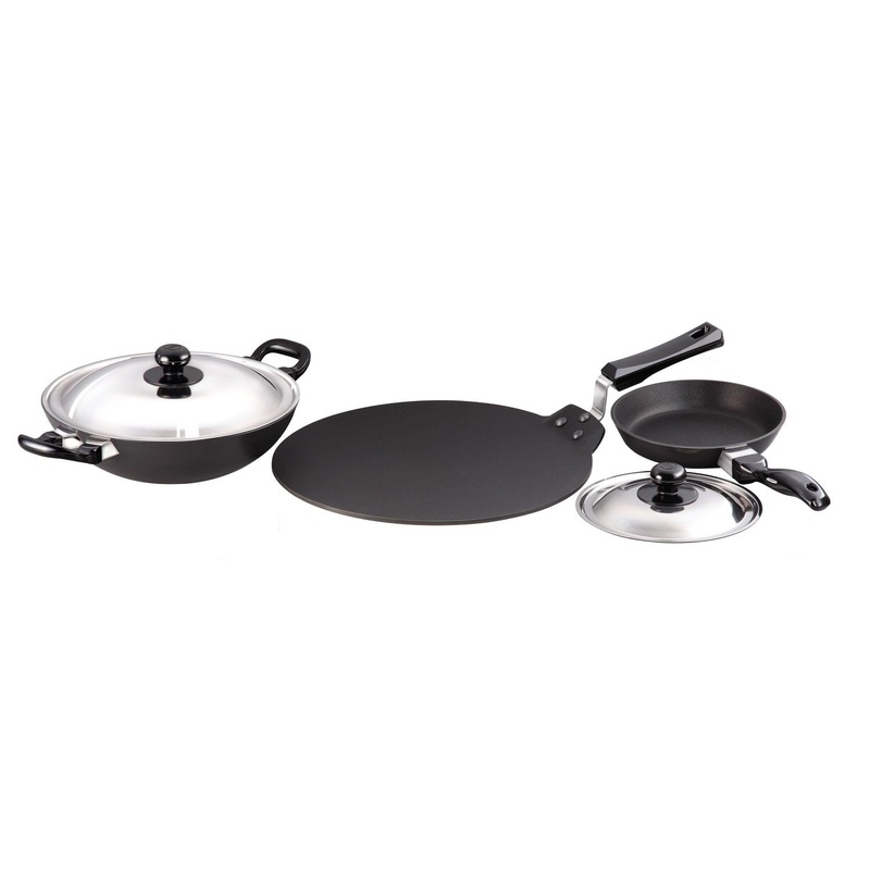 Hawkins Futura Nonstick Cookware Set 7, QS8 (Contains 3 Products and 2 SS lids)