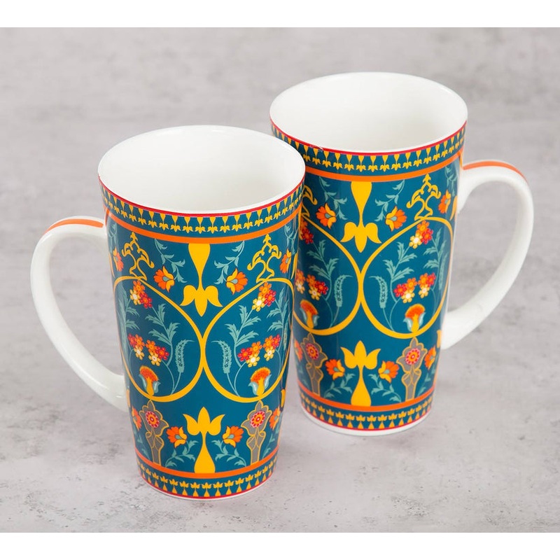 India Circus Swirling Safari Tall Milk/Coffee Mugs | 600 ml | Set of 2 Pcs