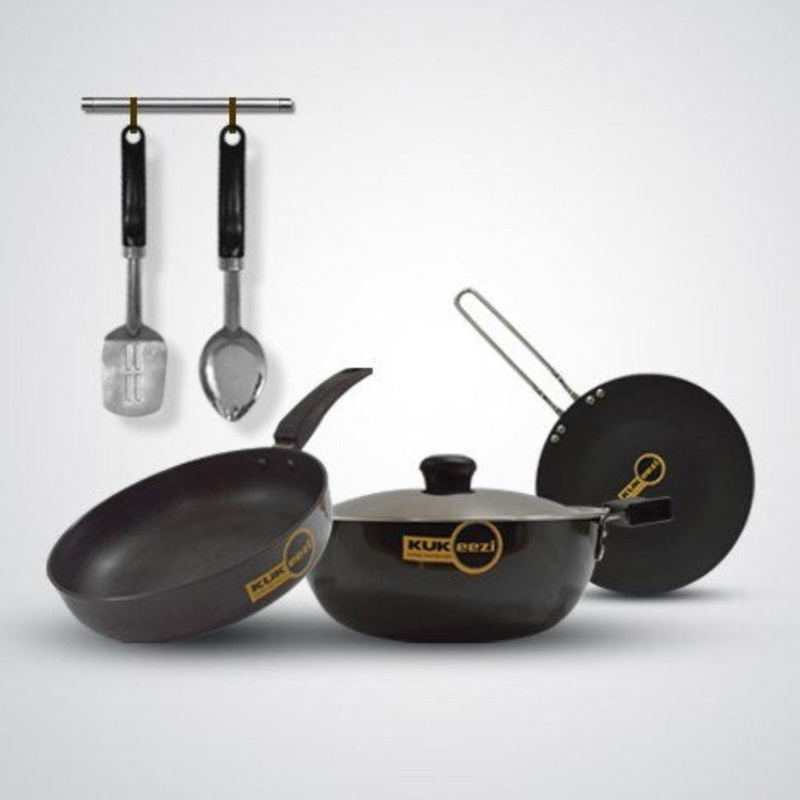 Kukeeze Hard Anodised Cookware Set | Induction Compatible | Black | Set of 6 Pcs