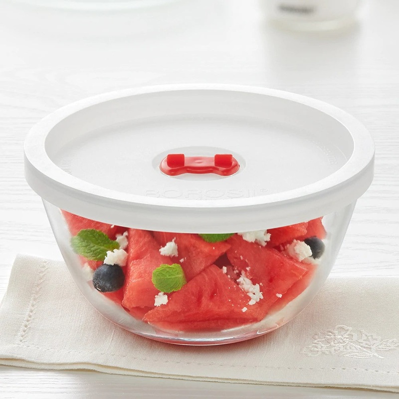 Borosil Glass 900 ML Mixing & Serving Bowl with Lid | Oven & Microwave Safe | Transparent | 1 Pc