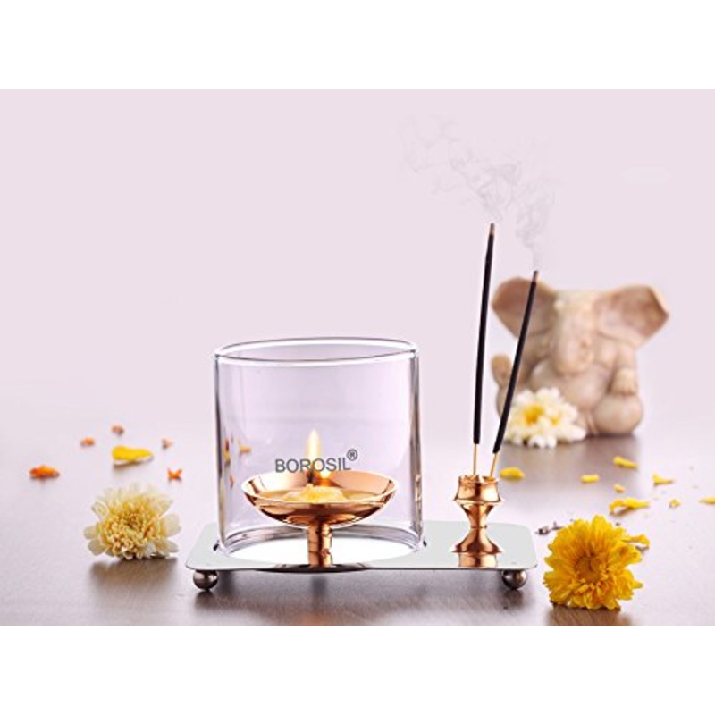Borosil Glass Aarti Diya (Golden)