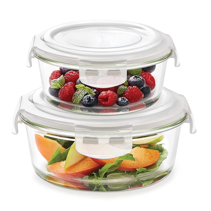 Borosil Klip n Store 240 ML + 400 ML Round Glass Container | Transparent | Set of 2 Pcs