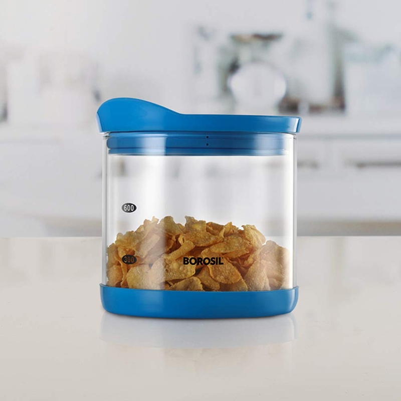 Borosil Stack N Store Glass Jar with Silicon Grip | Stackable Lid | 1 Pc