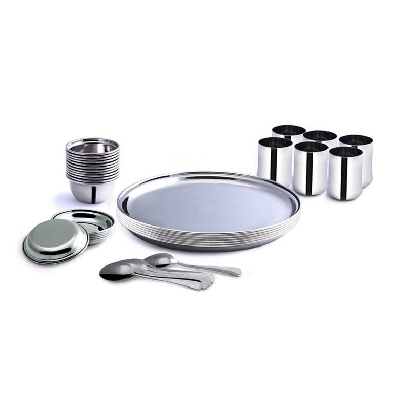 Mirror Pack Of 36 Stainless Steel Royale 36 Pcs Dinner Set (Design Theme: Royale) (Plate Size:13") Dinner Set
