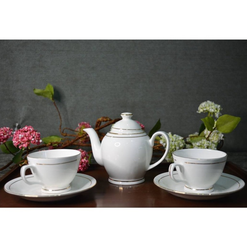 Oasis Italian Tea Set - 1 Teapot + 2 Cups + 2 Saucer | White | Set of 5 Pcs