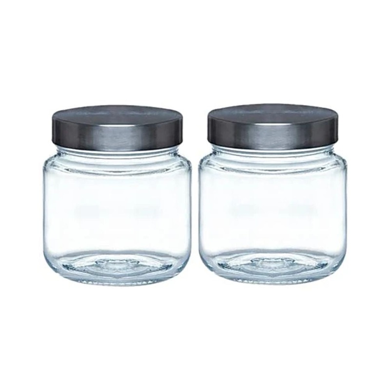 Yera Steelex 500 ML Storage Round Jar with Steel Cap | Transparent | Set of 2 Pc