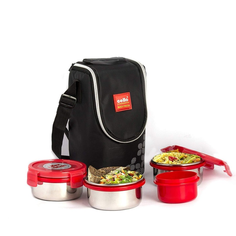 Cello Max Fresh Click Steel Lunch Box with Jacket | 4 Steel Containers