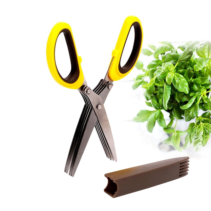 Classy Touch Herb Scissor Multipurpose Cutting Shears with 5 Stainless Steel Blades and Safety Cover |