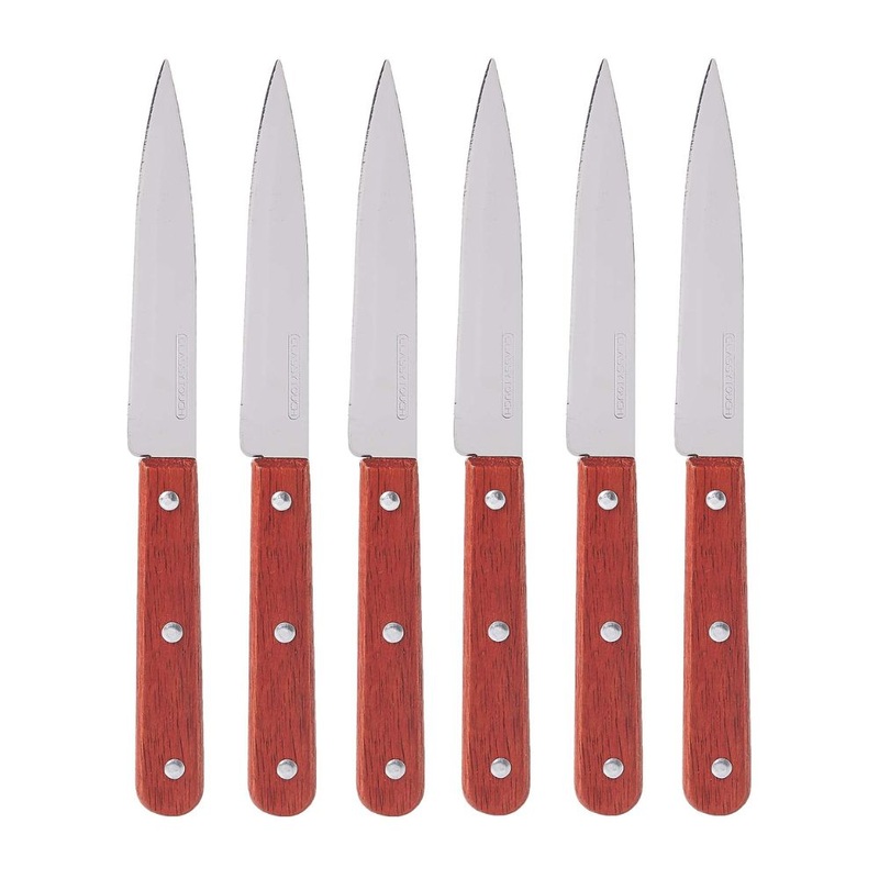 Classy Touch Premium Stainless Steel Knife Set with Wooden Handle | Red | Set of 6 Pcs