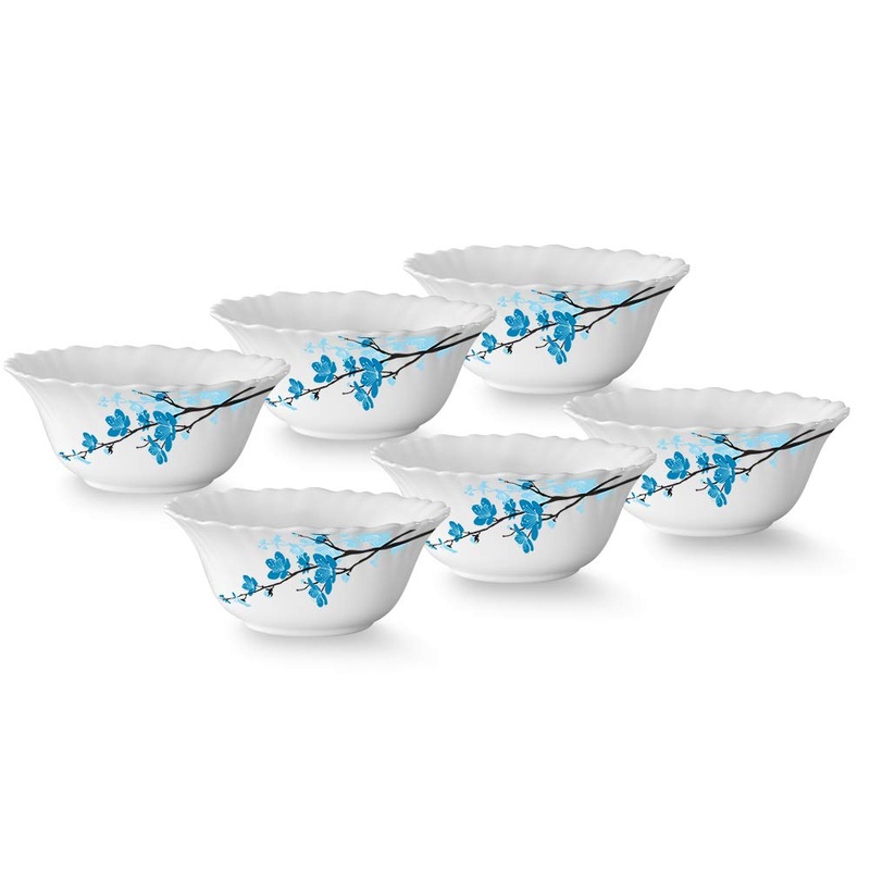 Larah Opalware 185 ML Veg Bowl Set | White | Set of 6 Pcs