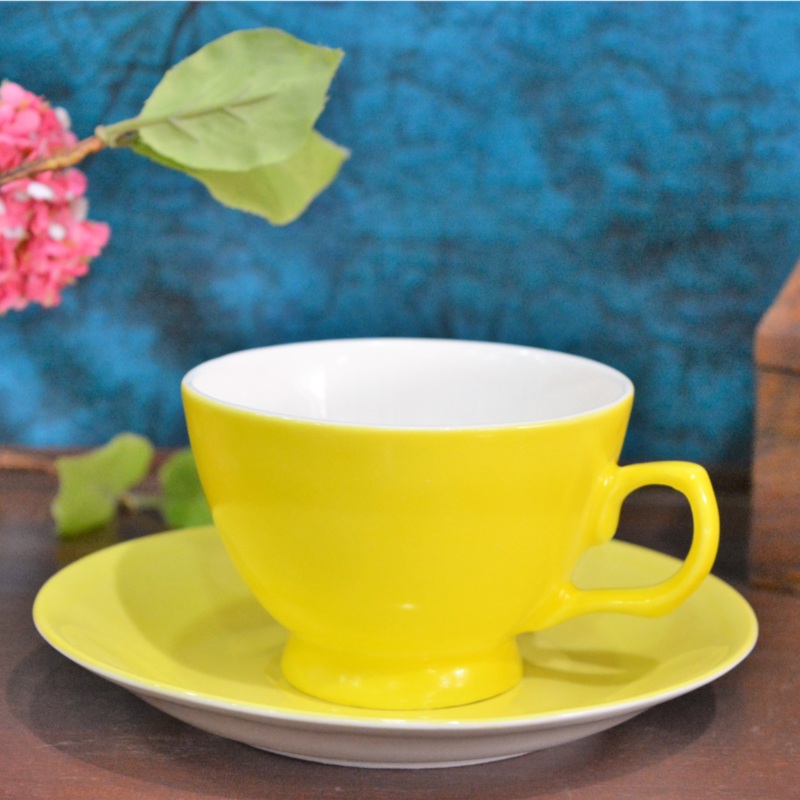 Oasis Italian Cup Saucer Set | 140 ML | Yellow | Set of 12 Pcs