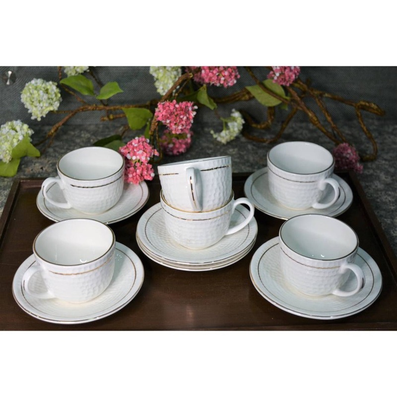 Oasis Orra Cup Saucer Set | 160 ML | White | Set of 12 Pcs