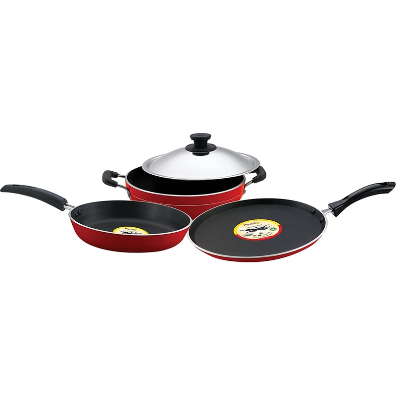 Pigeon By Stovekraft Rapido Induction Base Non-Stick Cookware Gift Set, 4 Pieces, Red