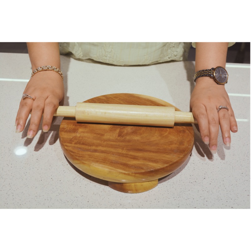 Wooden Chakla Samosa Heavy (No. 10) | Rolling Board | Brown & Cream
