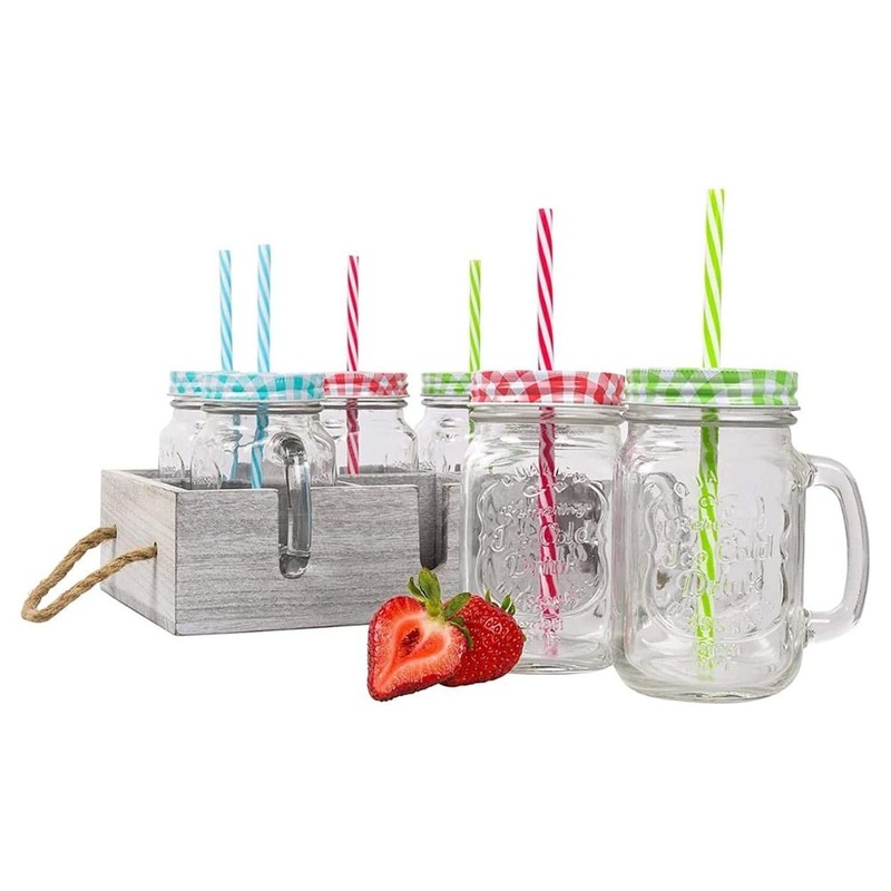 500 ML Mason Jar with Random Color Lid | With Re-Usable Straw | 1 Pc